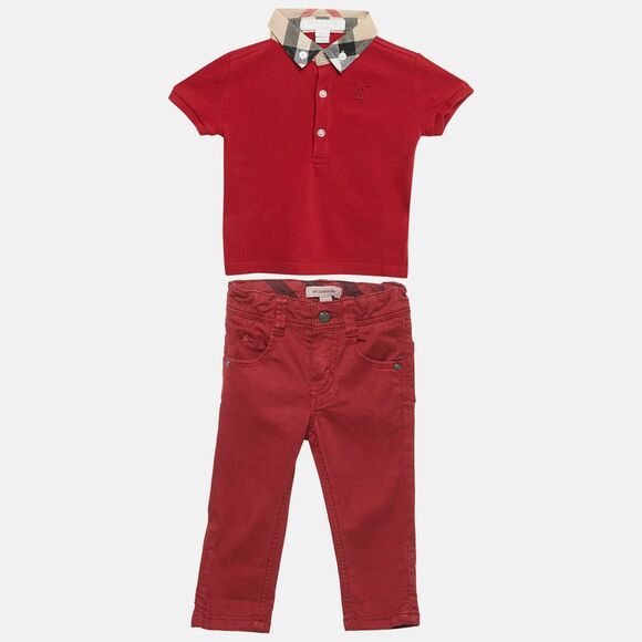 Burberry Children Red/white Cotton 3 Piece Set 6M/12M